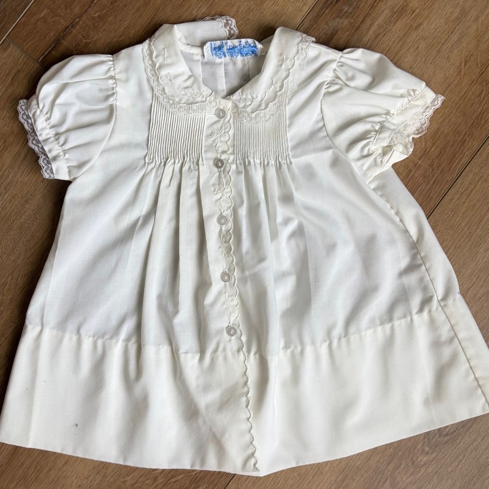 Vintage Little Angels Newborn White Dress Lace Collar / Christening / Primitive